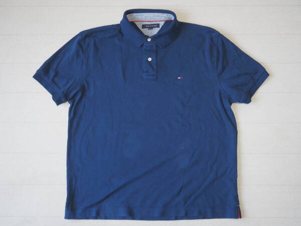 ☆送料無料☆ TOMMY HILFIGER トミーヒルフィガー USA直輸入 古着 半袖 ロゴ ポロシャツ メンズ L ダークブルー トップス 中古 即決