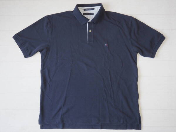 ☆送料無料☆ TOMMY HILFIGER トミーヒルフィガー USA直輸入 古着 半袖 ロゴ ポロシャツ メンズ XL ネイビー トップス 中古 即決