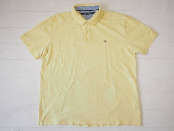 ☆送料無料☆ TOMMY HILFIGER トミーヒルフィガー 古着 半袖 ロゴ ポロシャツ メンズ XL イエロー トップス 中古 即決