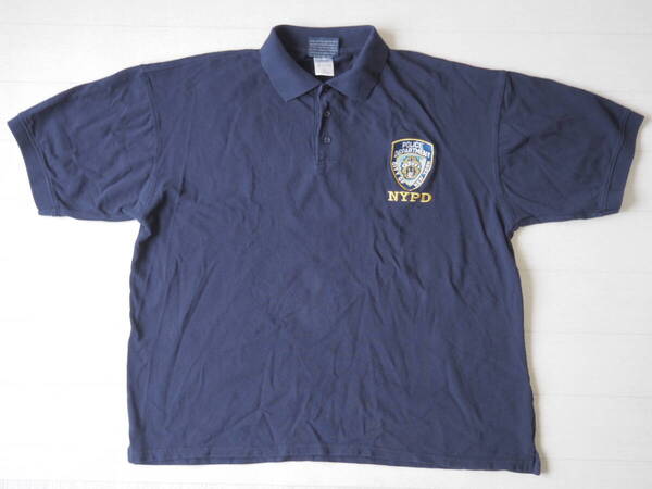 ☆送料無料☆ NYPD ニューヨーク市警察 USA直輸入 古着 半袖 ポロシャツ メンズ 2XL ネイビー トップス 中古 即決
