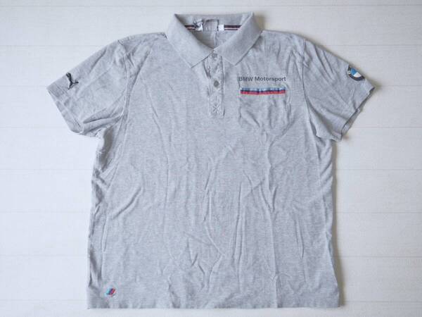 ☆送料無料☆ PUMA プーマ USA直輸入 古着 半袖 BMW Motorsport 胸ポケット付き ロゴ ポロシャツ メンズ XL グレー トップス 中古 即決