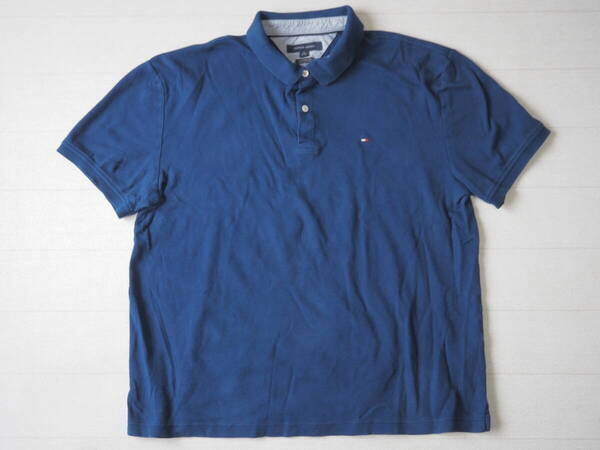 ☆送料無料☆ TOMMY HILFIGER トミーヒルフィガー 半袖 ロゴ ポロシャツ メンズ XL ダークブルー トップス 中古 即決