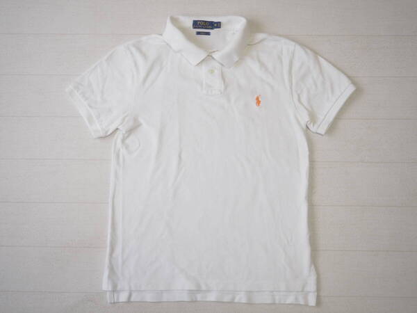 ☆送料無料☆ POLO RALPH LAUREN ポロ ラルフローレン USA直輸入 古着 半袖 ロゴ ポロシャツ メンズ M スリムフィット ホワイト 中古 即決