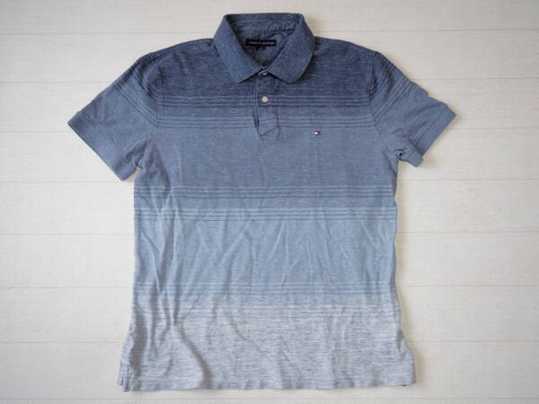 ☆送料無料☆ TOMMY HILFIGER トミーヒルフィガー USA直輸入 古着 半袖 ロゴ ポロシャツ メンズ L ネイビー トップス 中古 即決