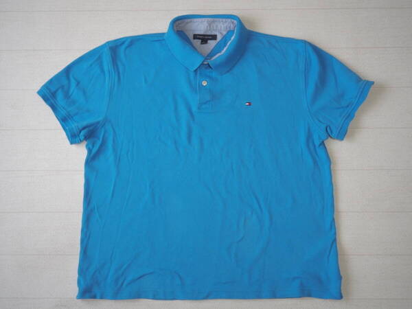 ☆送料無料☆ TOMMY HILFIGER トミーヒルフィガー USA直輸入 古着 半袖 ロゴ ポロシャツ メンズ XL ブルー トップス 中古 即決