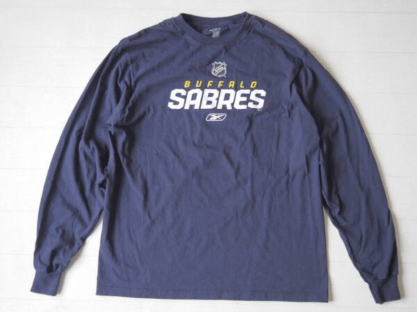 ☆送料無料☆ Reebok リーボック USA直輸入 古着 長袖 NHL BUFFALO SABRES バッファロー・セイバーズ Tシャツ メンズ M ネイビー 中古 即決