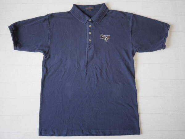 ☆送料無料☆ ANTIGUA USA直輸入 古着 半袖 NFL ST.LOUIS RAMS セントルイス・ラムズ ロゴ ポロシャツ メンズ XL ネイビー トップス 中古