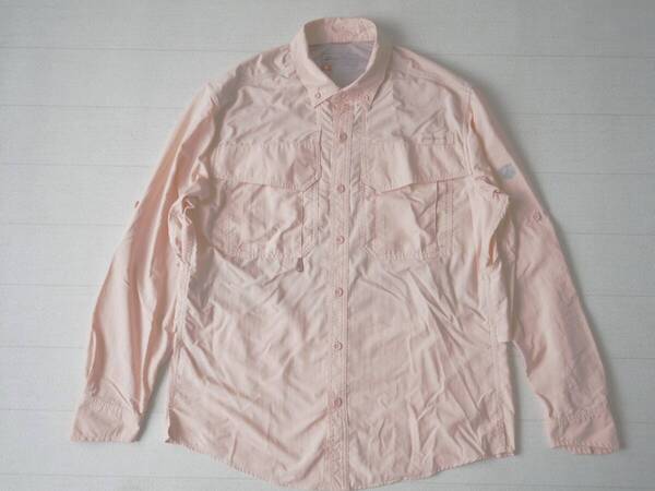 ☆送料無料☆ Eddie Bauer エディーバウアー 古着 長袖 ボタンダウン ナイロン フィッシング シャツ メンズ M サーモンピンク 中古 即決