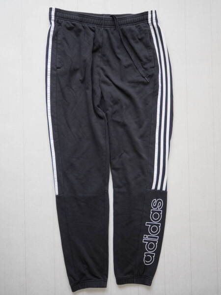 ☆送料無料☆ adidas アディダス USA直輸入 古着 ロゴ 裏起毛 トラックパンツ ジャージ メンズ L ブラック ボトムス 中古 即決