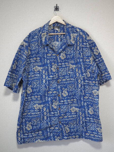 ☆送料無料☆ Reebesse USA直輸入 古着 胸ポケット付き アメリカ製 アロハシャツ メンズ 4XL ブルー トップス 中古 即決