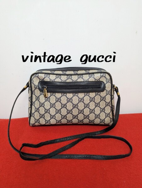 極希少!Gucci GG柄ショルダーバッグ ネイビーオールドグッチ ポシェット