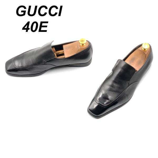 即決 GUCCI グッチ 25cm 40E 147558 メンズ レザーシューズ ヴァンプローファー 黒 ブラック 革靴 皮靴 ビジネスシューズ