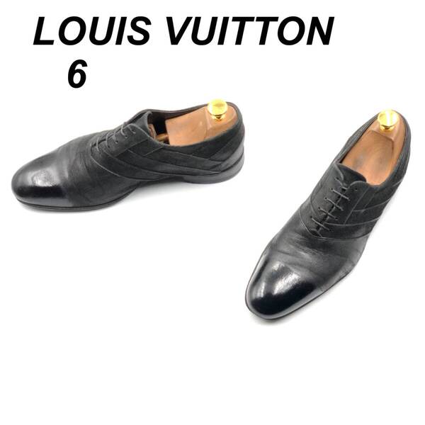 即決 Louis Vuitton ルイヴィトン 24cm 6 MT5195 メンズ レザーシューズ プレーントゥ 外羽根 黒 ブラック 革靴 皮靴 ビジネスシューズ