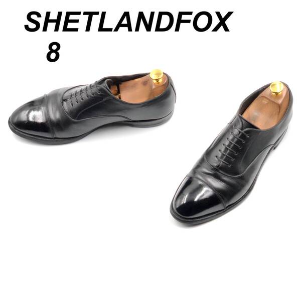 即決 SHETLANDFOX シェットランドフォックス 26cm 8 002F メンズ レザーシューズ ストレートチップ 内羽根 黒 ブラック 革靴 皮靴 ビジネス