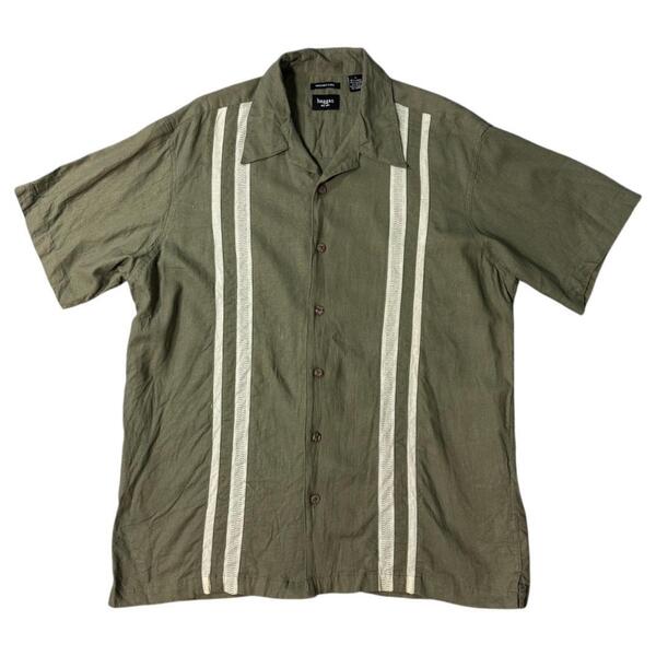 90s Haggar キューバシャツ ツートン オリーブ カーキ 古着 XL