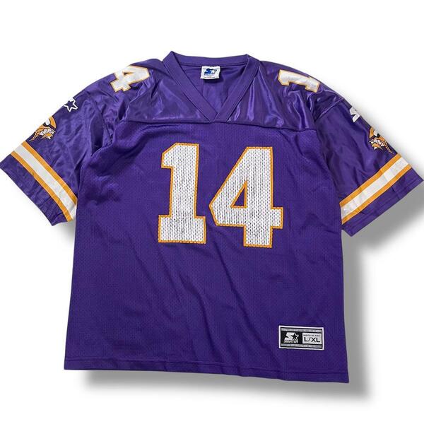 90s USA製 NFL バイキングス ブラッドジョンソン ゲームシャツ 古着