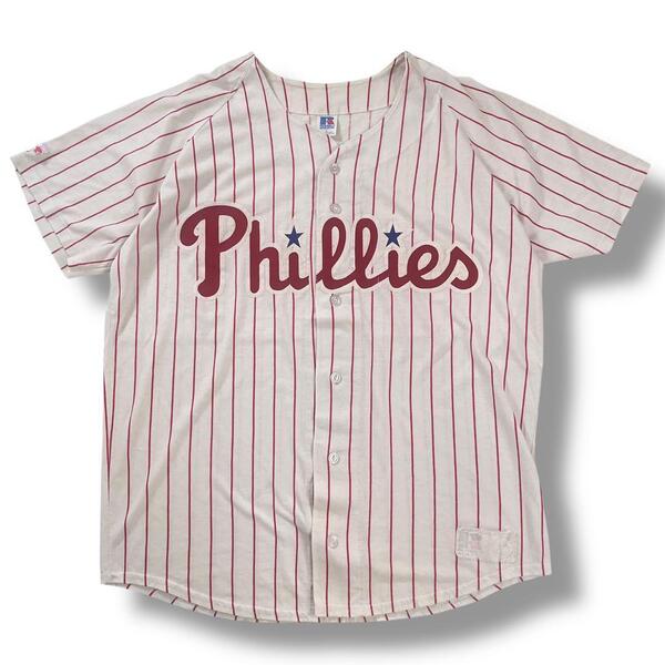 90s MLB フィリーズ USA製 ベースボールシャツ コットン ラッセル L
