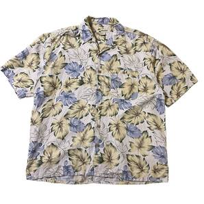 アメリカ古着 アロハシャツ リーフ柄 シルク/リネン XLサイズ ヴィンテージ ハワイアン 【AL91】