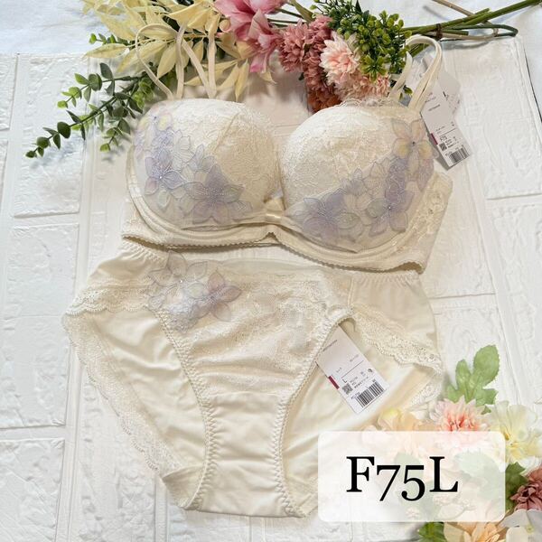 【新品】wacoal パルファージュ 36 リボンブラ ショーツ F75L BE ワコール parfage サルート salute