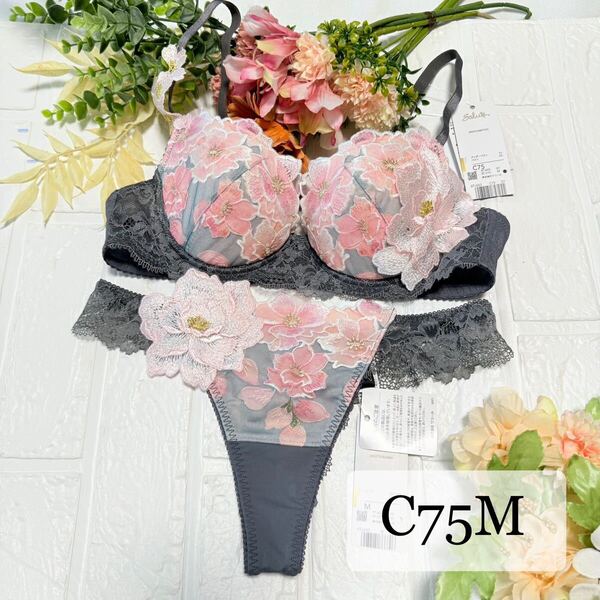 【新品】wacoal サルート 03 ブラ ソングセット C75M GY ワコール salute Tバックショーツ 日本の花嫁