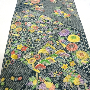 着物はぎれ 正絹 ちりめん 縮緬 美品 花 鳥 青海波 籠目 鹿の子 160㎝ 手芸 細工 小物づくり 半襟にも【送料無料】