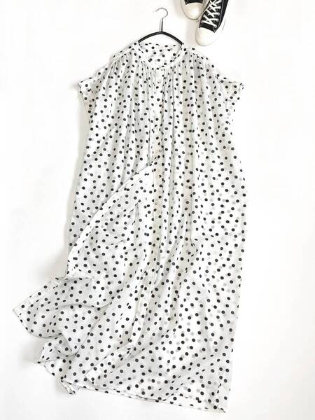 美品 SHIPS any シップス 23SS エアボイルギャザーシャツワンピース