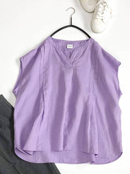 美品 URBAN RESEARCH DOORS ドアーズ パープル リネンスキッパーフレンチブラウス Mサイズ