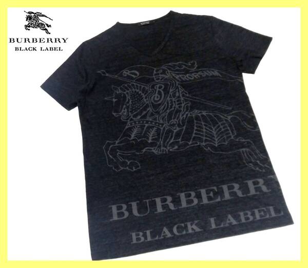 大人気サイズ L(3) 美品 バーバリーブラックレーベル BURBERRY BLACK LABEL BIGホースプリントデザイン Vネック カットソー 日本製