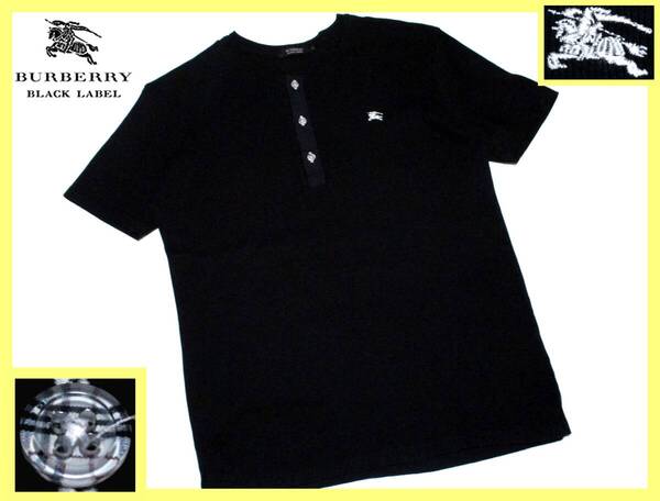 大人気 L(3)!極美!ノバチェック柄ボタンデザイン ヘンリーネックTシャツ 夏◇バーバリーブラックレーベル BURBERRYBLACKLABEL ホース刺繍