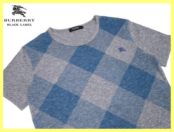 大人気サイズ L(3) 美品 バーバリーブラックレーベル BURBERRY BLACK LABEL ホース刺繍 前身頃クロスチェックデザイン Tシャツ 日本製
