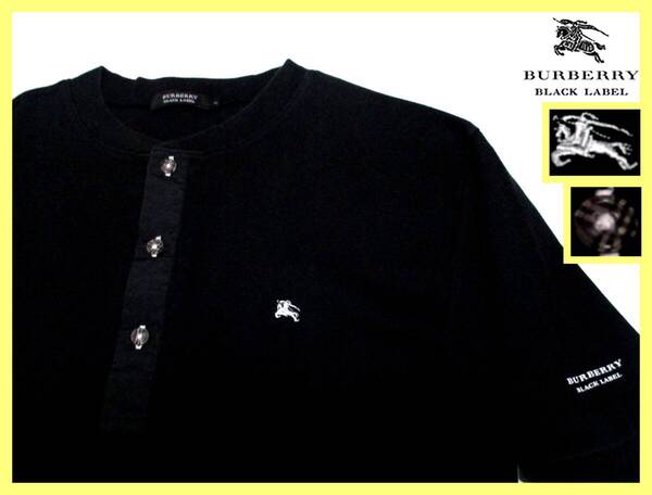 大人気L(3)!ノバチェック柄ボタンデザイン!ヘンリーネック Tシャツ 日本製夏◇バーバリーブラックレーベルBURBERRYBLACKLABEL ホース刺繍