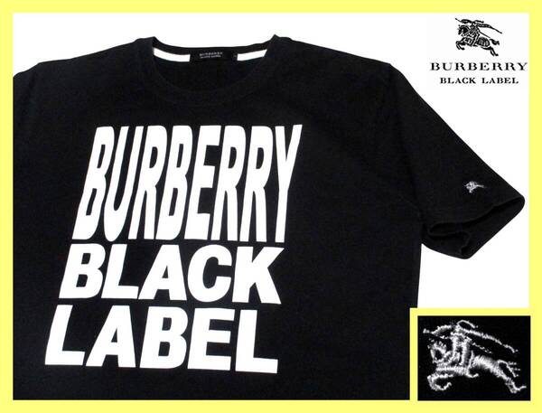 美品 バーバリーブラックレーベル BURBERRY BLACK LABEL ホース刺繍 BIGブランドロゴプリントデザイン Tシャツ 日本製 サイズ M(2)