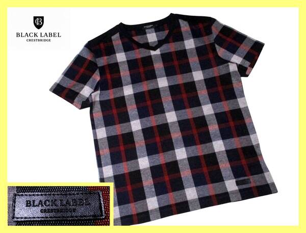大人気 L 極美品 ブラックレーベルクレストブリッジ BLACKLABEL CRESTBRIDGE CBチェックデザイン ヨーク生地切替 Vネック Tシャツ 夏