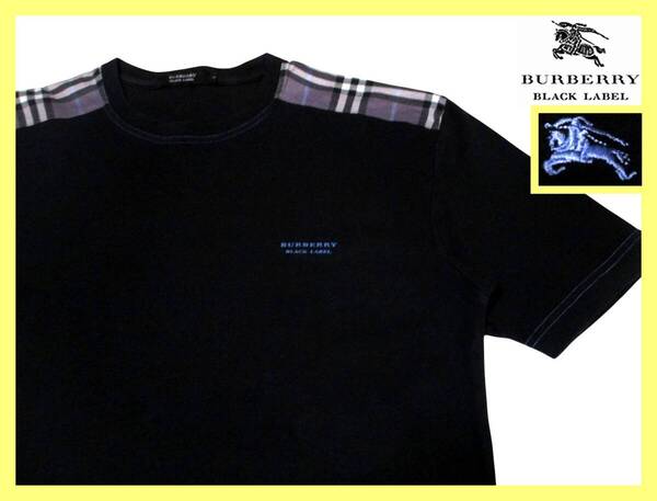大人気サイズ L(3) バーバリーブラックレーベル BURBERRY BLACK LABEL ホース刺繍 ショルダーノバチェックデザイン Tシャツ 日本製 夏