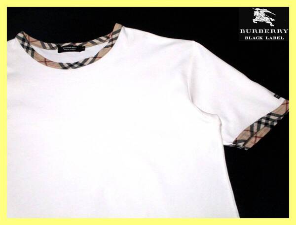 大人気 L(3) 美品 バーバリーブラックレーベル BURBERRY BLACK LABEL ホース刺繍 首周り・袖口ノバチェックデザイン Tシャツ 日本製 夏