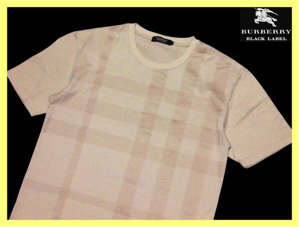 大人気サイズ L(3)!美品!前身頃メガノバチェックデザイン!Tシャツ 日本製 夏◇バーバリーブラックレーベル BURBERRY BLACK LABEL