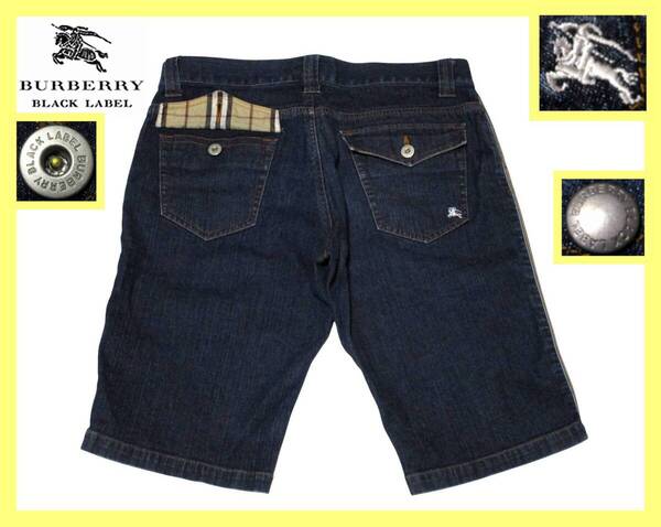 バーバリーブラックレーベル BURBERRY BLACKLABEL ポケット裏ノバチェックデザイン バーバリーストライプ ハーフデニムパンツ W 73 夏