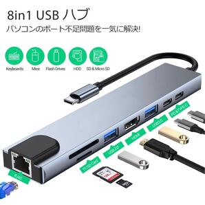 USB C ハブ アダプタ 8in1 Type-C USBハブ 4K HDMI出力 USB3.0 SD/TFカードリーダー LANボート