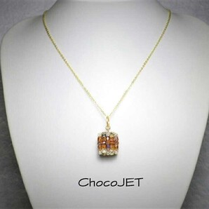 シンプル・ビーズ・キューブネックレス ブラウン・ゴールド・クリスタルビーズ 金茶