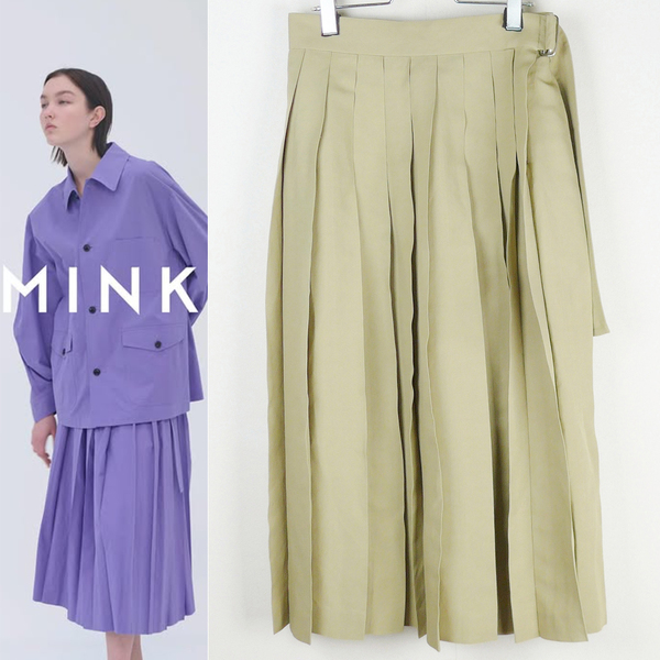 BLAMINK ブラミンク 今季25SS 完売ベージュ ペーパーレーヨン プリーツスカート36 新品 Drawer ロングスカート ベルト 定価16.5万円