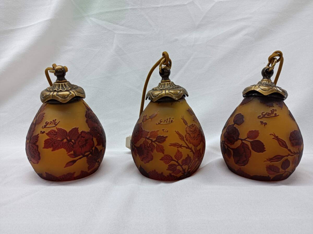 エミールガレ 真鍮台座　2灯ランプ卓上照明　 カメオ彫り　被せガラス FG578 証明書】エミールガレ 二灯ランプ 蜻蛉紋 カメオ彫り 被せガラス