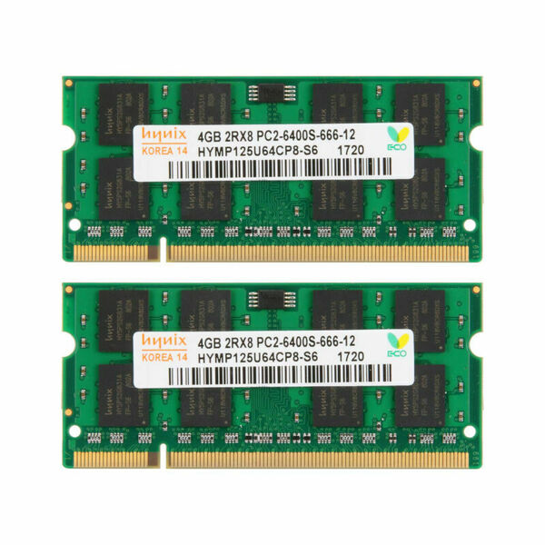 新品 ノートPC用メモリ hynix ハイニックス PC2-6400S DDR2 800MHz 4GB×2枚セット 計8GB 送料無料