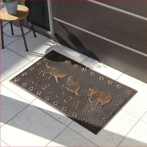 玄関マット 泥落とし ゴム マット 屋外用 猫 60×33cm 洗える 玄関外マット ブロンズ調 スベリにくい 限定 コイヤー