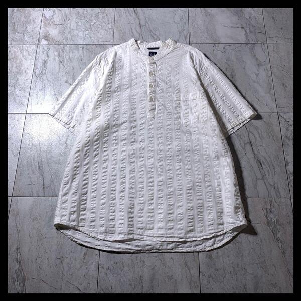 00s OLD GAP プルオーバー バンドカラー シアサッカー シャツ 半袖