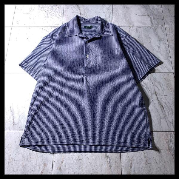 00s〜 J.CREW プルオーバー シアサッカー ストライプ シャツ 半袖 L