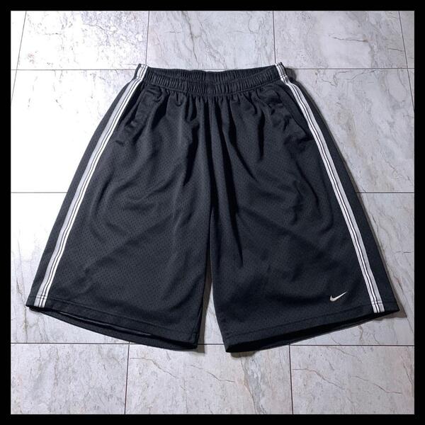 00s NIKE メッシュ ワイド ショーツ バスパン 黒 ライン 膝下 XL
