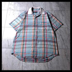 90s Christian Dior シャツ 半袖 ミントグリーン チェック L