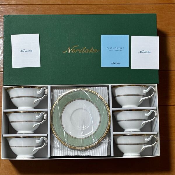 未使用 人気 ノリタケ Noritake ヨシノ グリーン 緑 ティーカップ&ソーサー 6客セット 箱入り