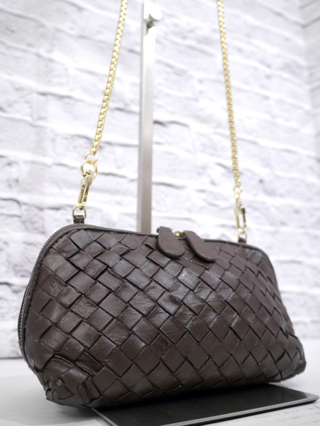 ◆BOTTEGA VENETA ボッテガヴェネタ イントレチャート クロスボディ レザー ショルダー ミニ バッグ ポーチ ポシェット 焦茶◆ 希少モデル