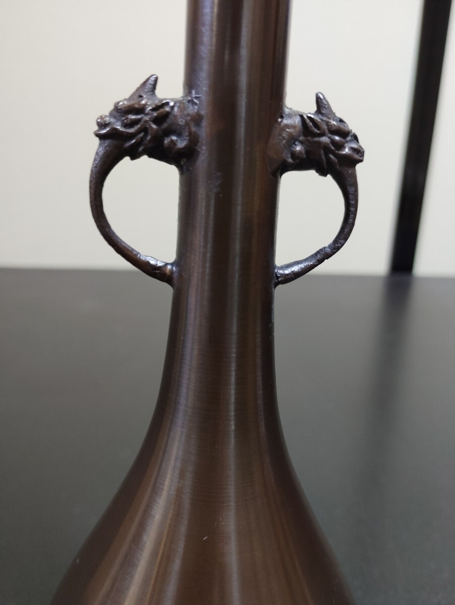 金森紹栄 鋳銅花入 竜耳 唐銅 鋳師 花器 花瓶 茶道具
